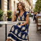 🌞 Neu für Frühling & Sommer👗 V-Ausschnitt Barock Maxi Kleid – hochwertige Taille, knitterfreier Stoff – perfekt für Urlaub & Alltag ✨🌿