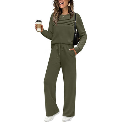 🔥LETZTER TAG 50 % RABATT👍✨Set aus Damen-Oberteil mit Rundhalsausschnitt und Hose mit Kordelzug
