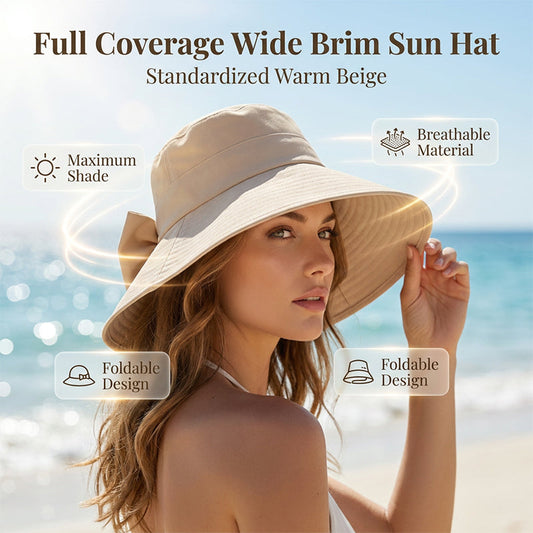 🏖️ Sommer-Sale 50% Rabatt 🏝️👒 🎀Damen-Sonnenhut mit Schleife und breiter Krempe – faltbar, 360°-Schutz🎁