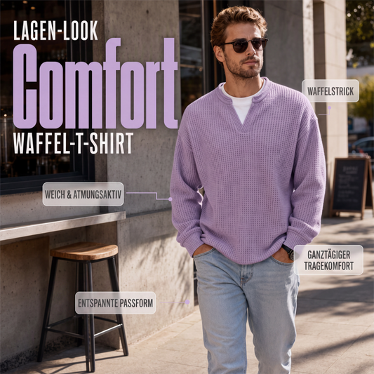 ✨ 50 % RABATT – Damen Waffel-T-Shirt im Layer-Look | Bequemer Alltagsstil mit eleganter Struktur 👚 2
