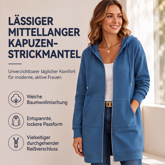 🧥 50 % RABATT | Lässig, bequem & vielseitig – Damen Kapuzenjacke in längerer Passform