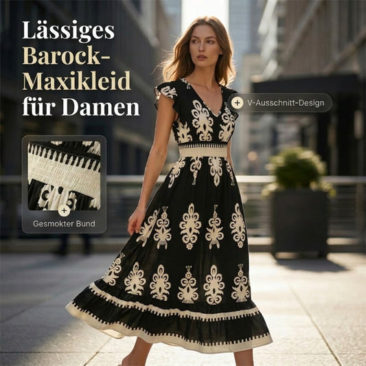 🌞 Neu für Frühling & Sommer👗 V-Ausschnitt Barock Maxi Kleid – hochwertige Taille, knitterfreier Stoff – perfekt für Urlaub & Alltag ✨🌿